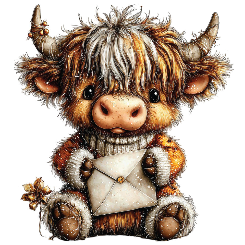 Christmas Highland Cow Fabric Panel 4