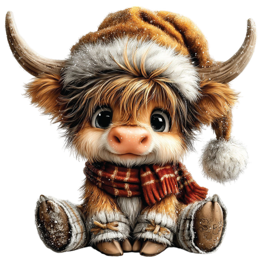 Christmas Highland Cow Fabric Panel 48
