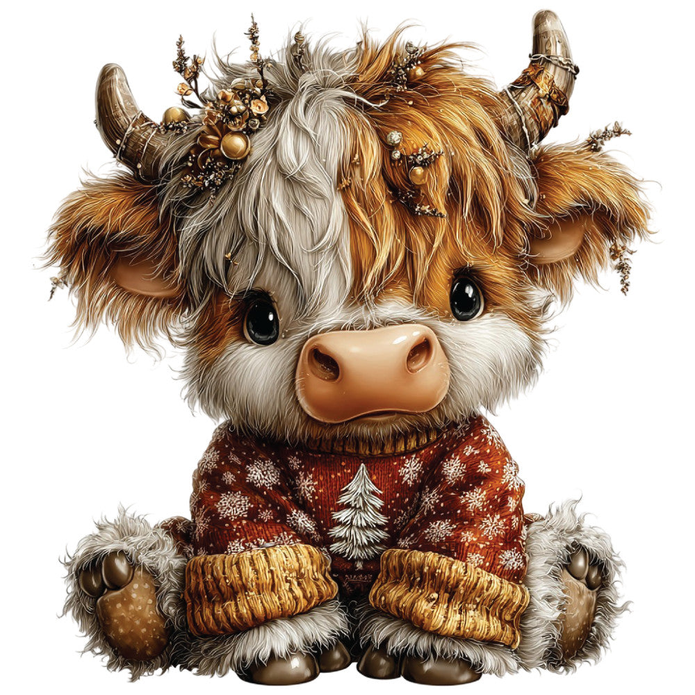 Christmas Highland Cow Fabric Panel 49