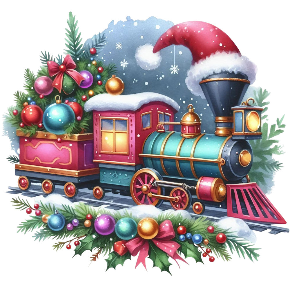 Christmas Spirit Trains Fabric Panel 8