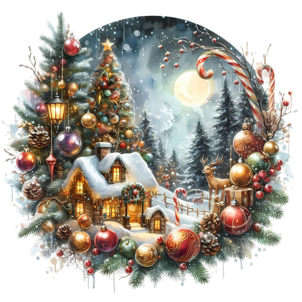 Christmas Winter Scene 28 Fabric Panel