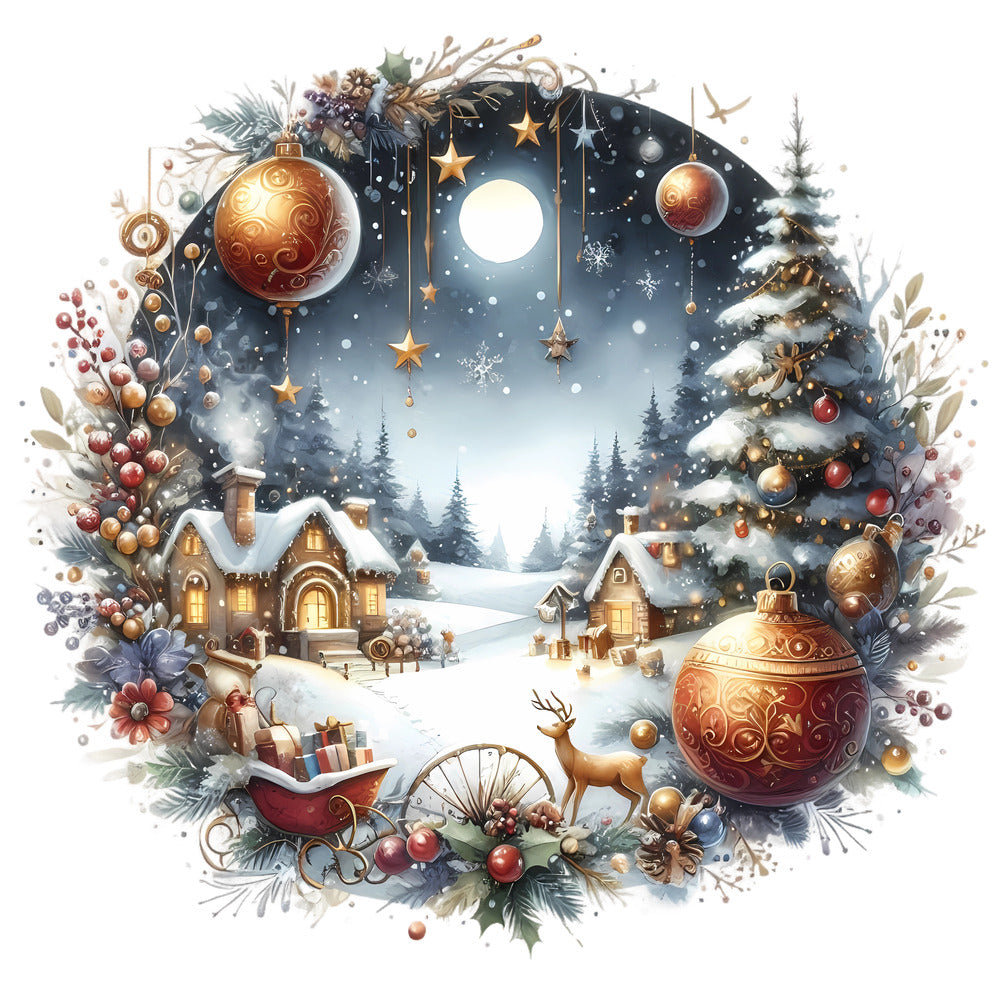 Christmas Winter Scene 30 Fabric Panel