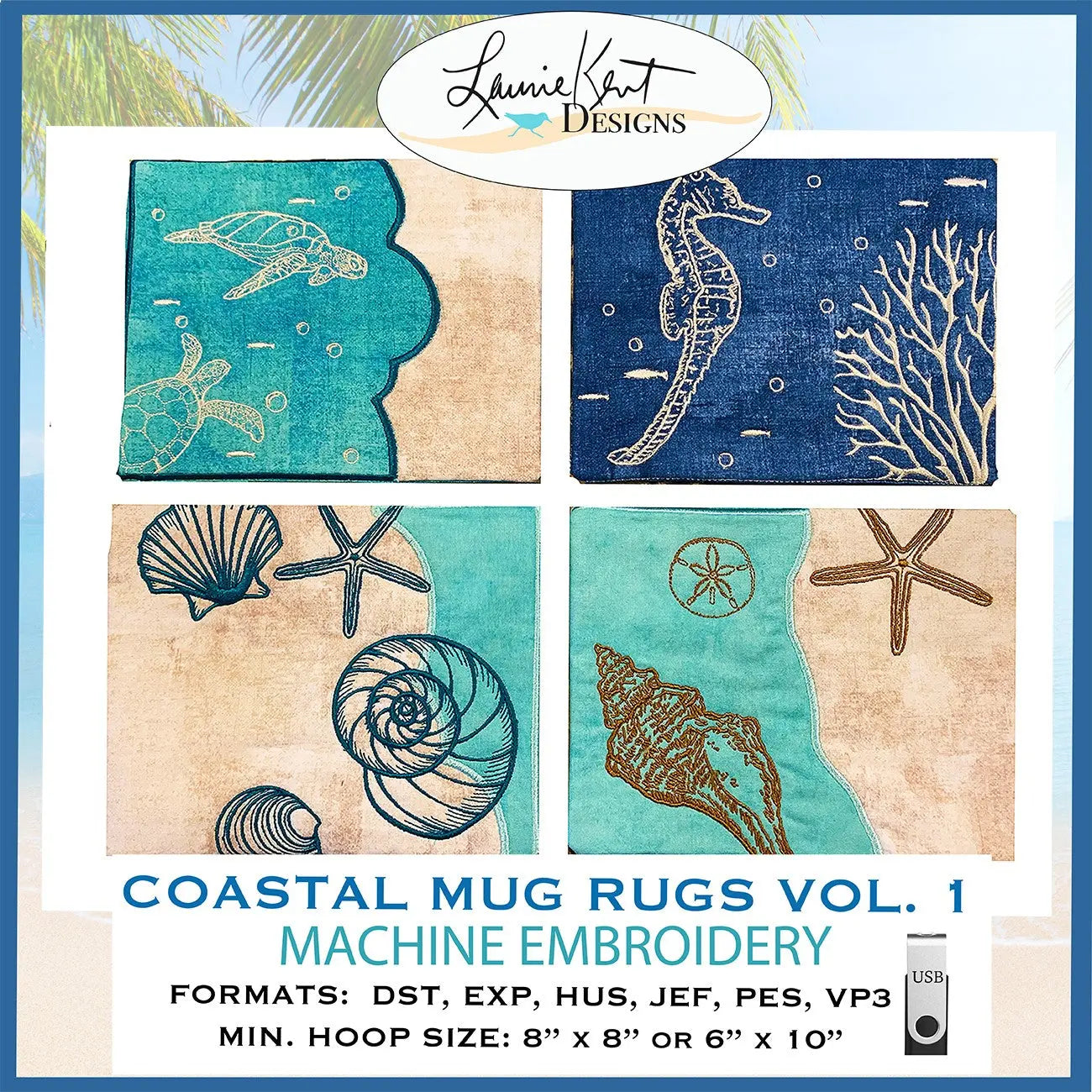 Coastal Mug Rugs Vol I Embroidery USB - Linda's Electric Quilters