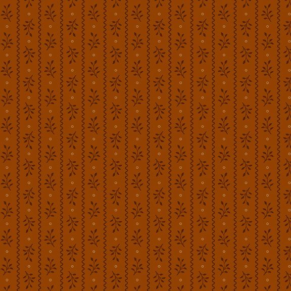 Colorful Coordinates and Stashing Sprig Stripe quilting fabric in rust by Pam Buda for Marcus Fabrics, sprig stripe print on rust cotton, sold by the yard