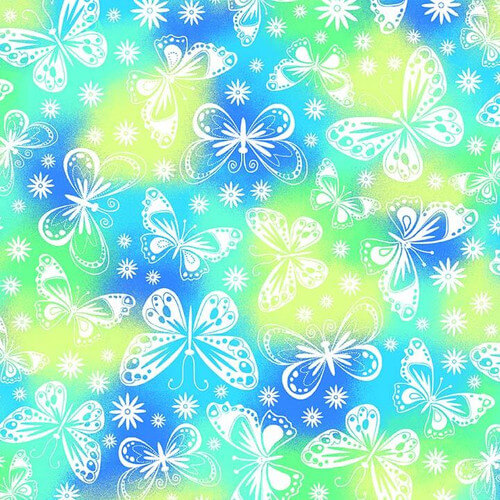 Comfy Flannel - Butterflies - Blue/Green 44"/45" Cotton Flannel Fabric per yard