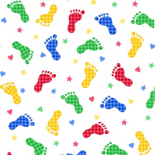 Comfy Flannel Footprints cotton flannel fabric by A.E. Nathan, footprint print flannel, sold by the yard