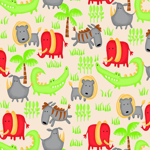 Comfy Flannel - Jungle Animals - Cream 44"/45" Cotton Flannel Fabric per yard
