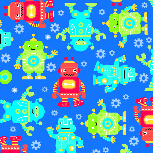 Comfy Flannel - Robots 44"/45" Cotton Flannel Fabric per yard