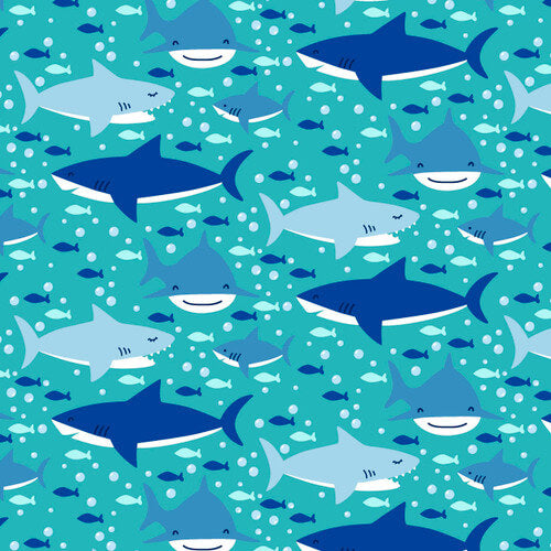 Comfy Flannel - Swimming Sharks 44"/45" Cotton Flannel Fabric per yard