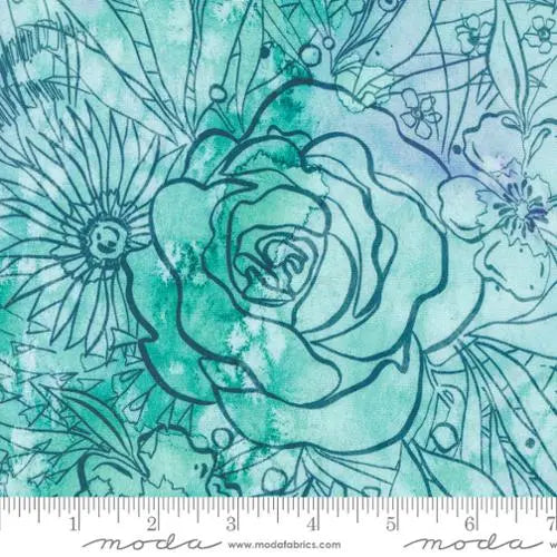 Coming Up Roses Florals Watercolor Aqua Robins Egg 44"/45" Fabric Per Yard Moda Fabrics & Supplies
