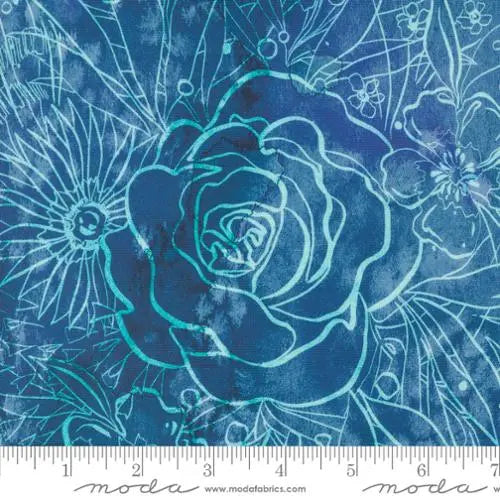 Coming Up Roses Florals Watercolor Blue Sapphire 44"/45" Fabric Per Yard Moda Fabrics & Supplies