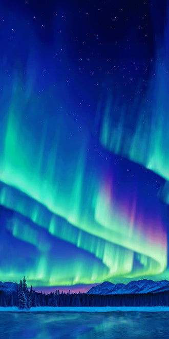 Cosmic Flow Blue/Green Aurora Borealis Cotton Wideback Fabric per yard