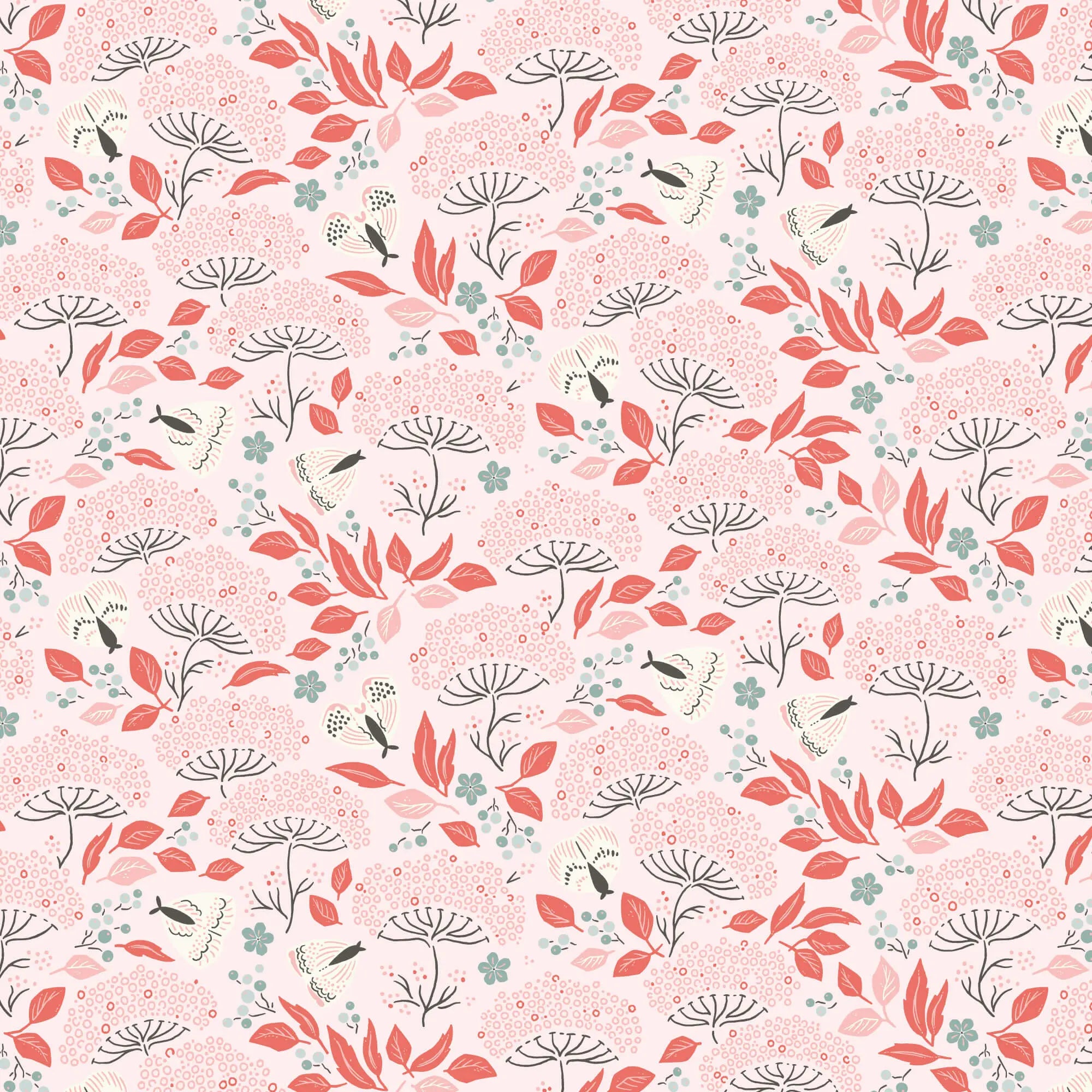 Cottage Garden - Moth Haven - Pink/Red 44" / 45" Fabric Per Yard The Fabric Company