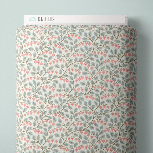 Cottage Garden - Bleeding Heart - Light Turquoise/Pink 44" / 45" Fabric Per Yard