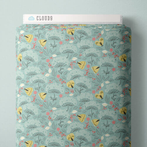 Cottage Garden - Moth Haven - Turquoise/Gold 44" / 45" Fabric Per Yard