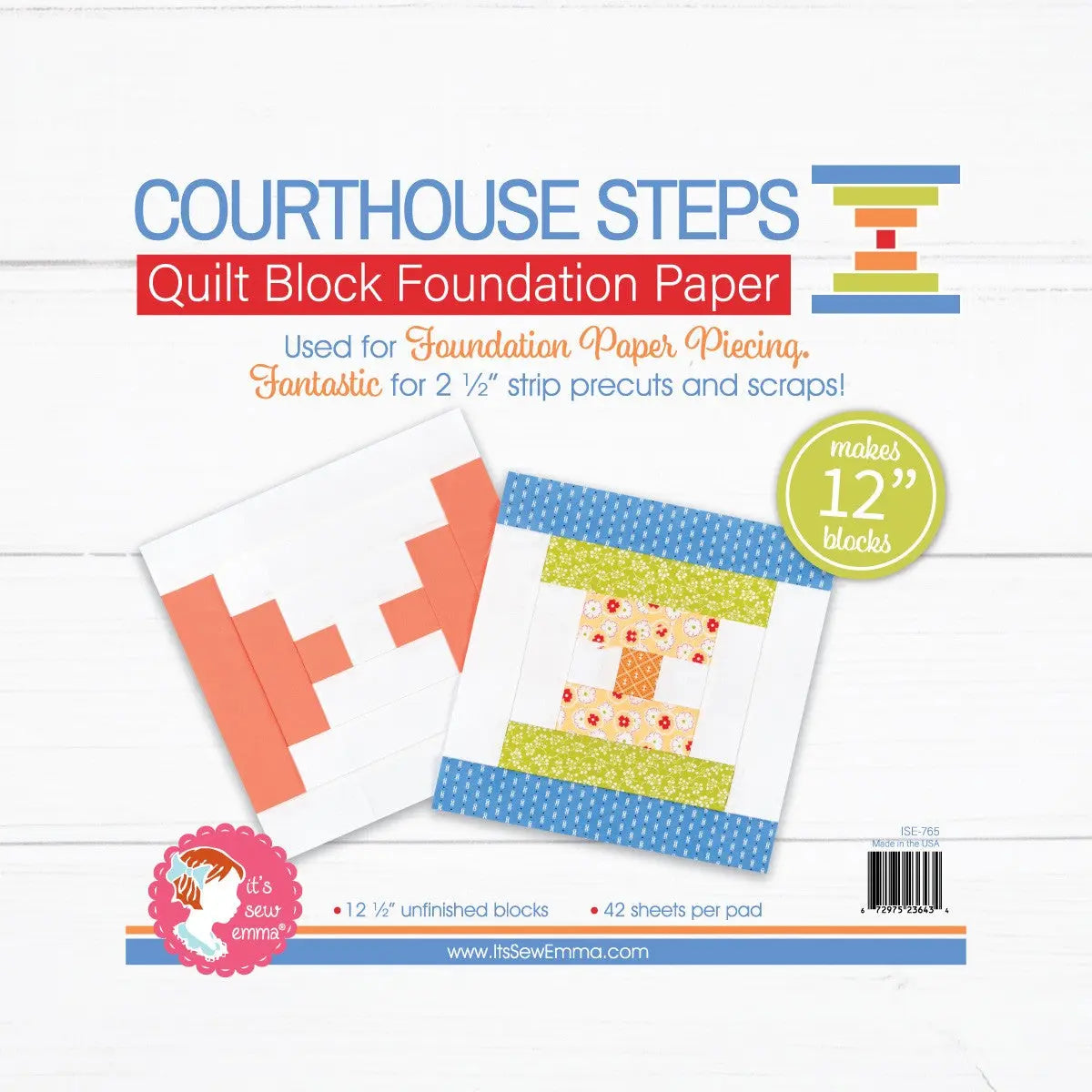 Courthouse Steps 12in Quilt Block Foundation Paper - Linda's Electric Quilters