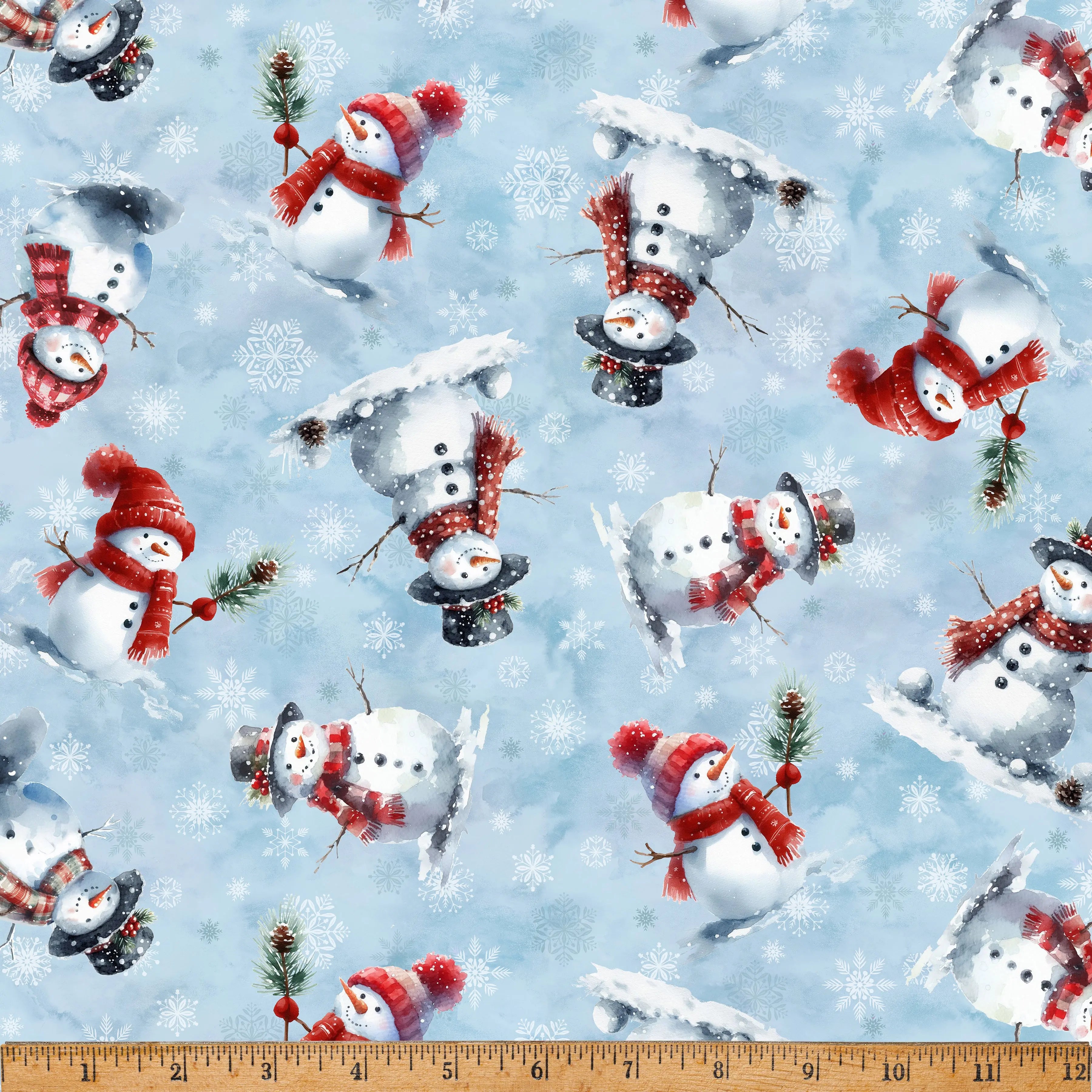 Cozy Tidings Blue Snowmen 43"/44" Fabric Per Yard Hoffman California Fabrics