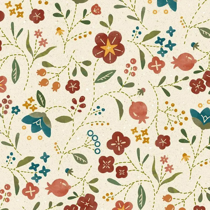 Cream Floral Cotton Wideback Fabric per yard - Linda's Electric Quilters