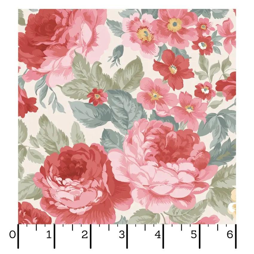 Cream/Multi Focal Floral La Fleur Flannel Cotton 42"/43" Fabric Per Yard EE Schenck Co