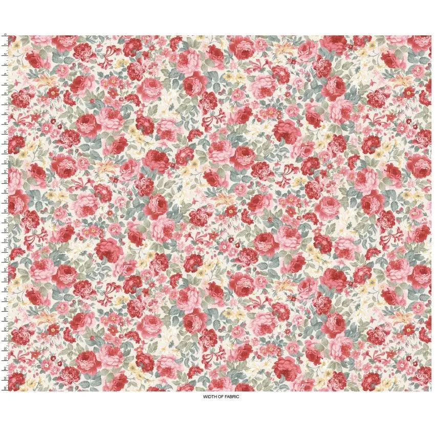 Cream/Multi Focal Floral La Fleur Flannel Cotton 42"/43" Fabric Per Yard EE Schenck Co