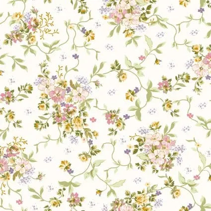 Cream Scattered Bouquet Cotton 43"/44" Fabric Per Yard EE Schenck Co