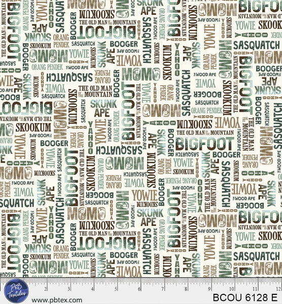 Cream Words Bigfoot Country BCOU-6128-E Cotton 44”/45” Fabric Per Yard