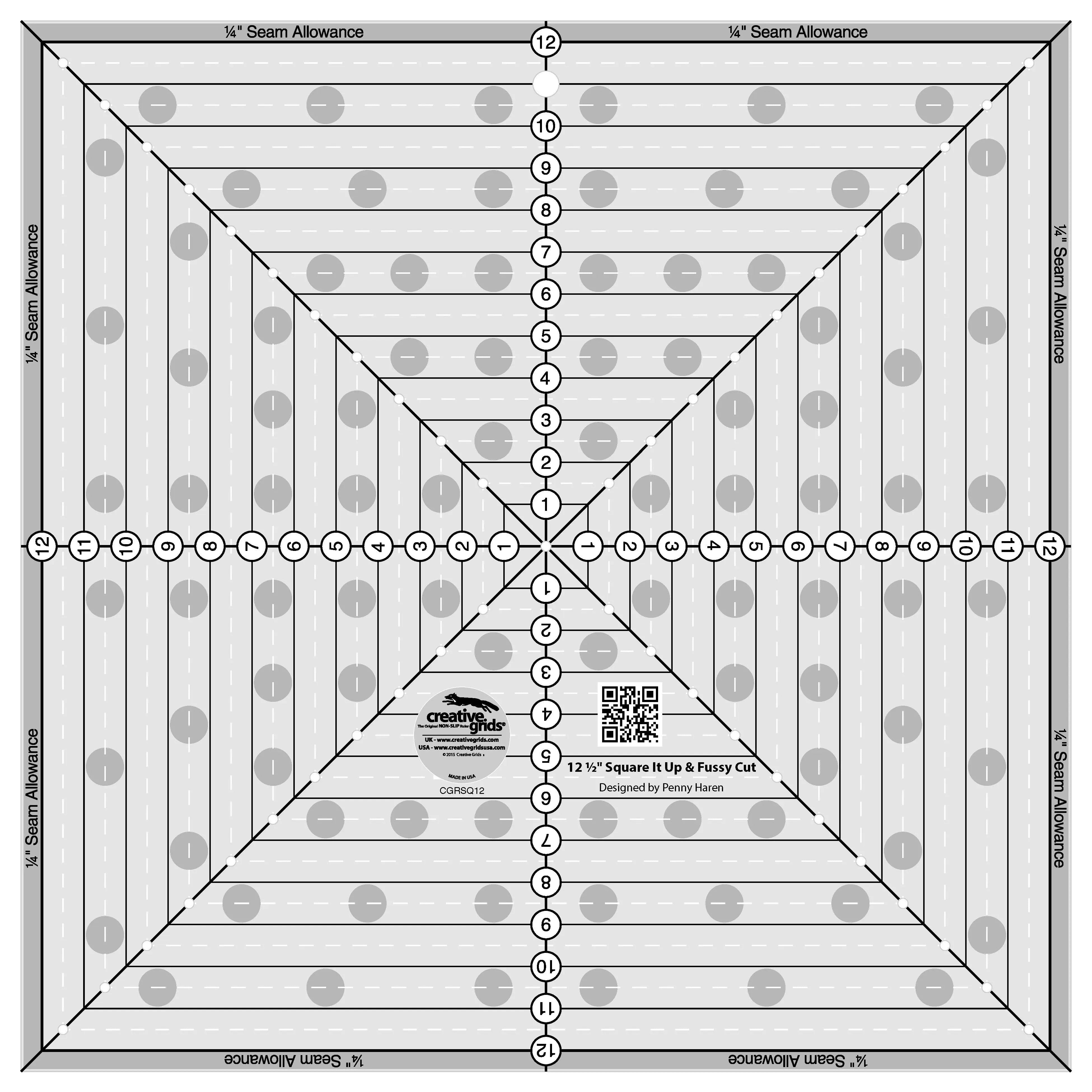 Creative Grids 12-1/2in Square It Up or Fussy Cut Square Quilt Ruler - Linda's Electric Quilters