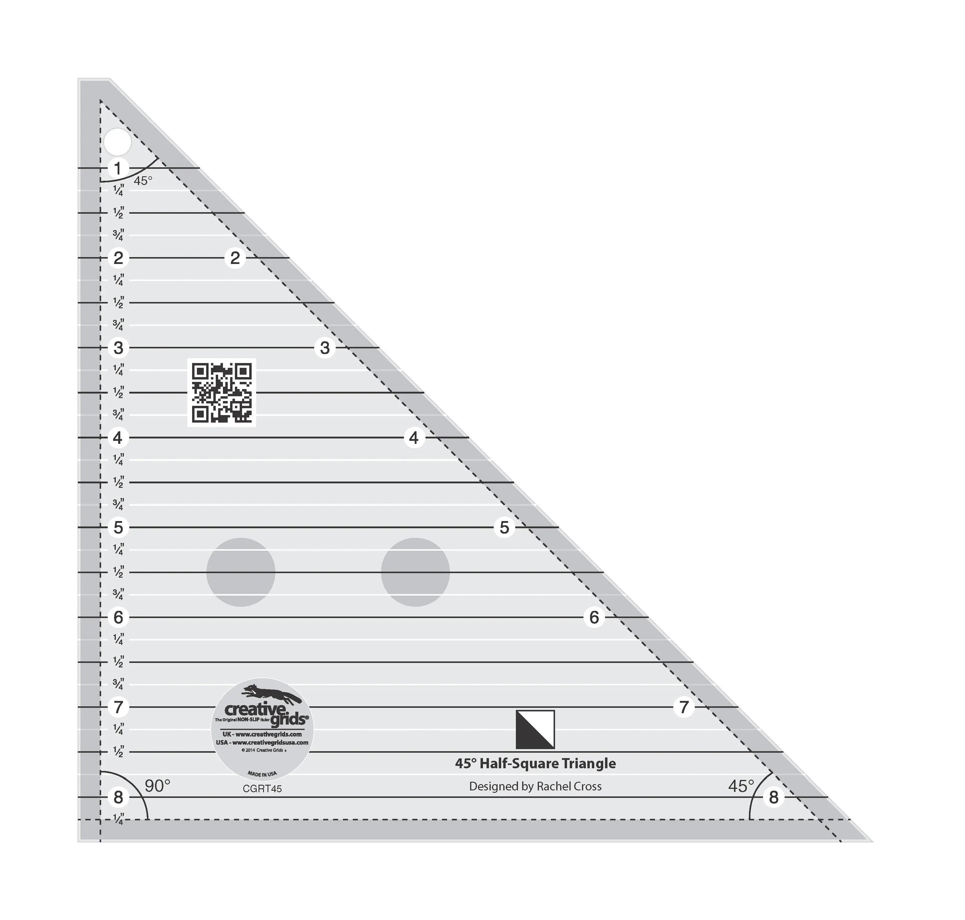 Creative Grids 45 Degree Half-Square Triangle 8-1/2in Quilt Ruler - Linda's Electric Quilters