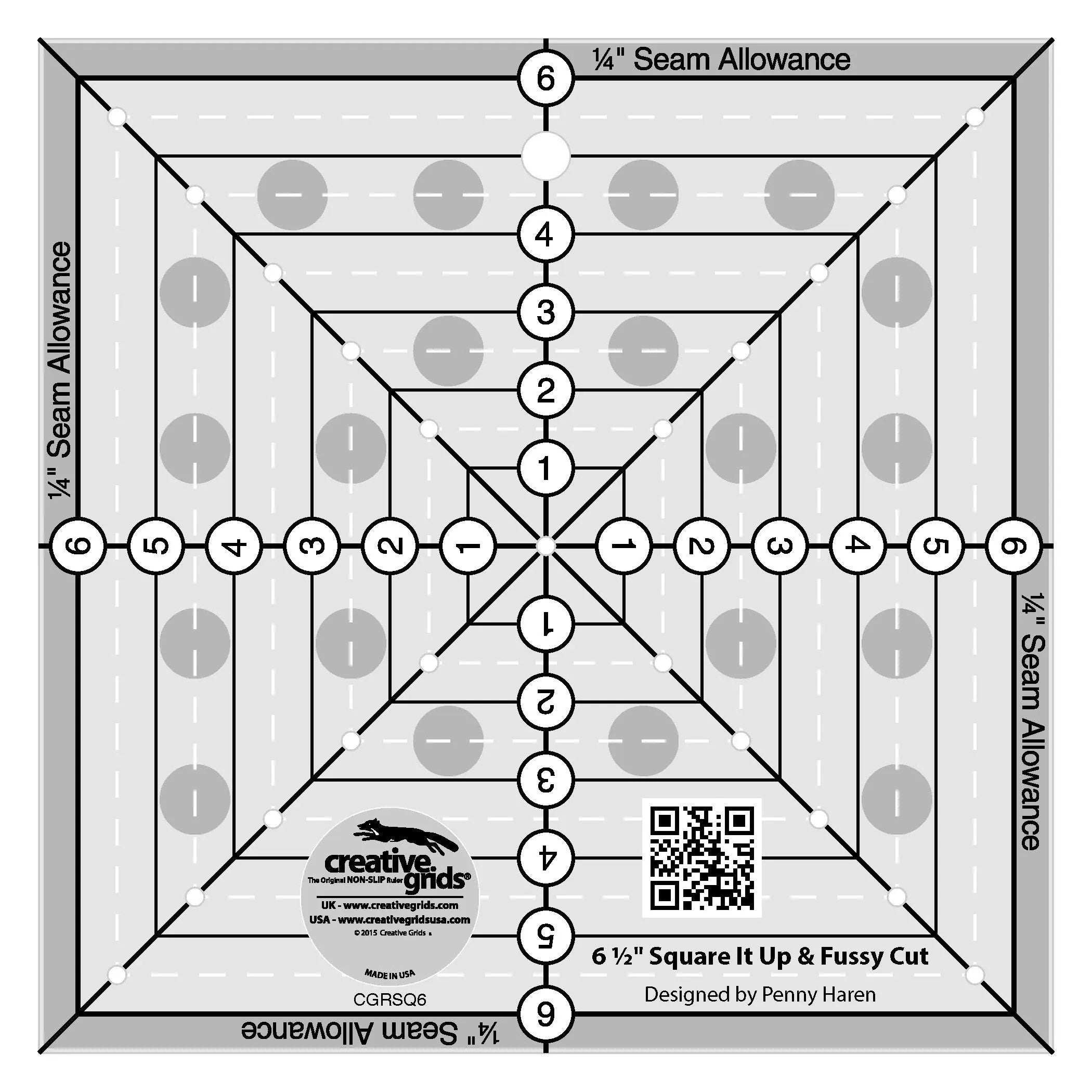 Creative Grids 6-1/2in Square It Up or Fussy Cut Square Quilt Ruler - Linda's Electric Quilters