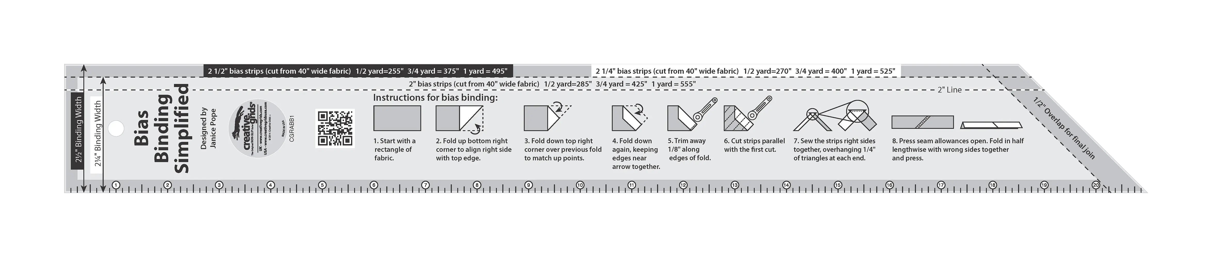 Creative Grids Bias Binding Simplified Quilt Ruler - Linda's Electric Quilters