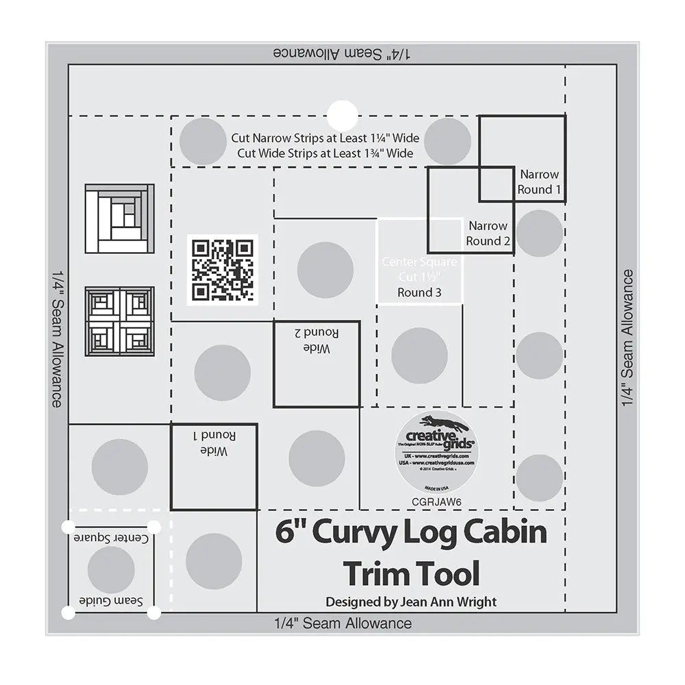 Creative Grids Curvy Log Cabin Trim Tool 6in Finished Blocks Quilt Ruler - Linda's Electric Quilters