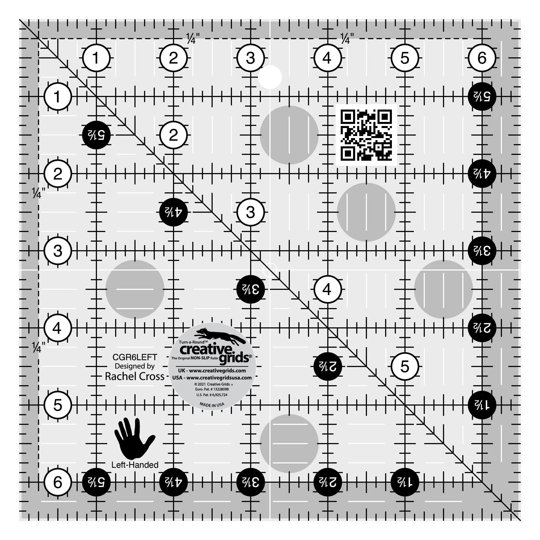 Creative Grids Left Handed Quilt Ruler 6-1/2in Square - Linda's Electric Quilters
