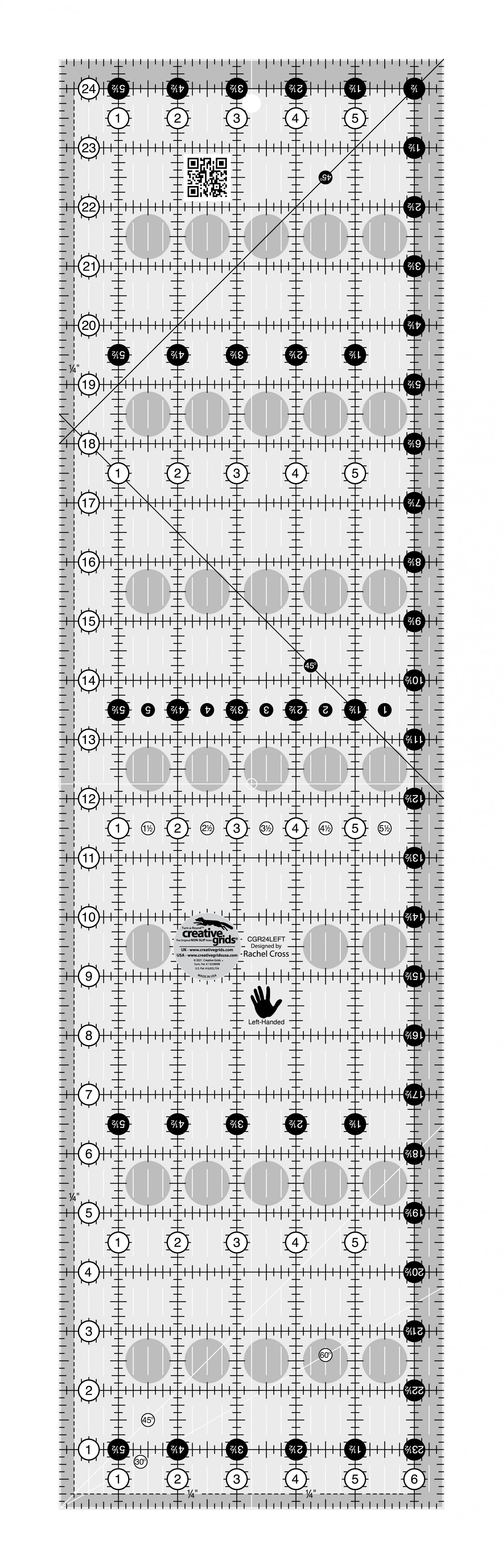 Creative Grids Left Handed Quilt Ruler 6-1/2in x 24-1/2in - Linda's Electric Quilters