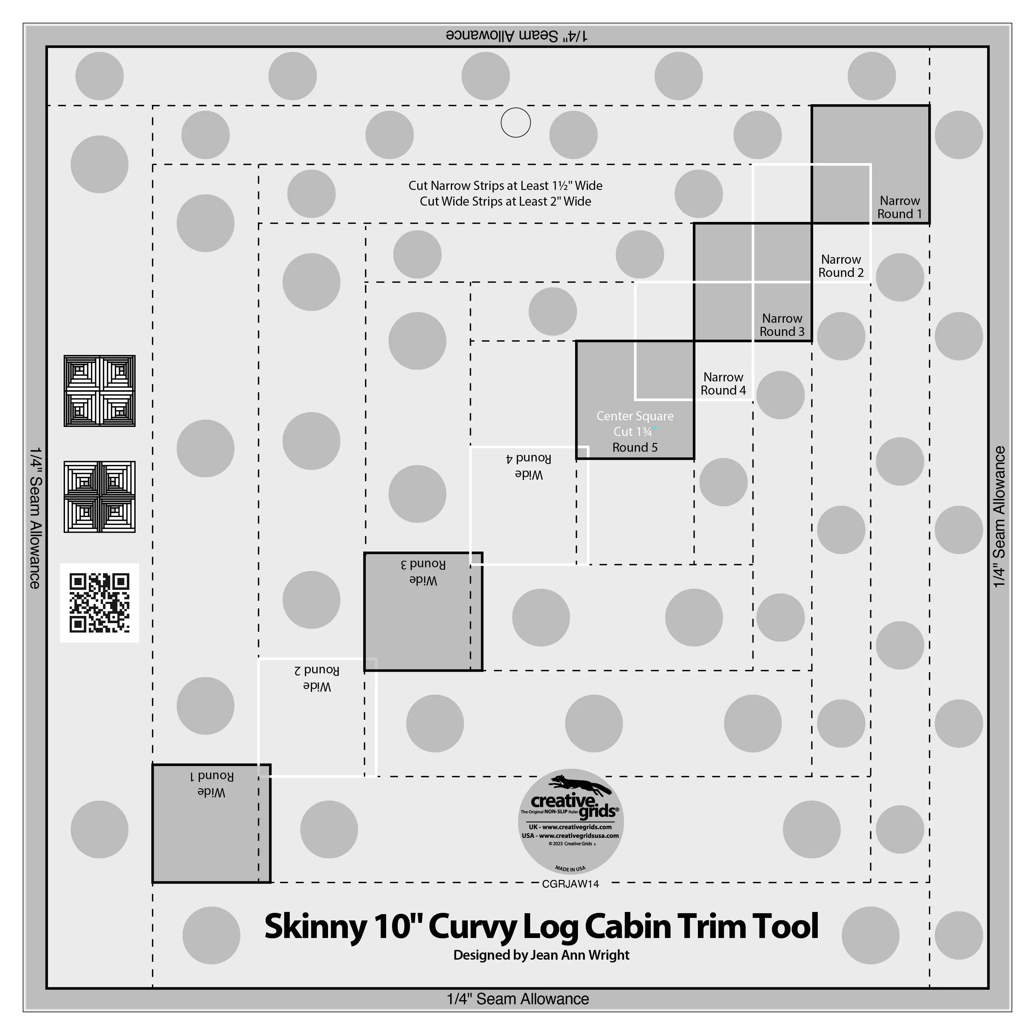 Creative Grids Skinny 10in Curvy Log Cabin Trim Tool - Linda's Electric Quilters