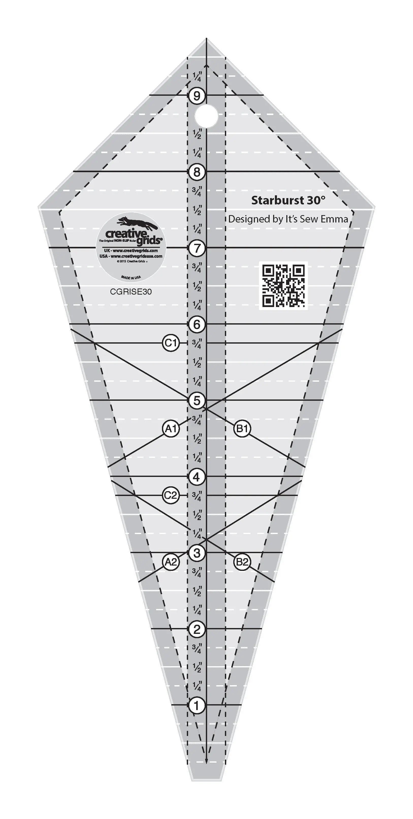 Creative Grids Starburst 30 Degree Triangle Quilt 9-1/2in Ruler - Linda's Electric Quilters