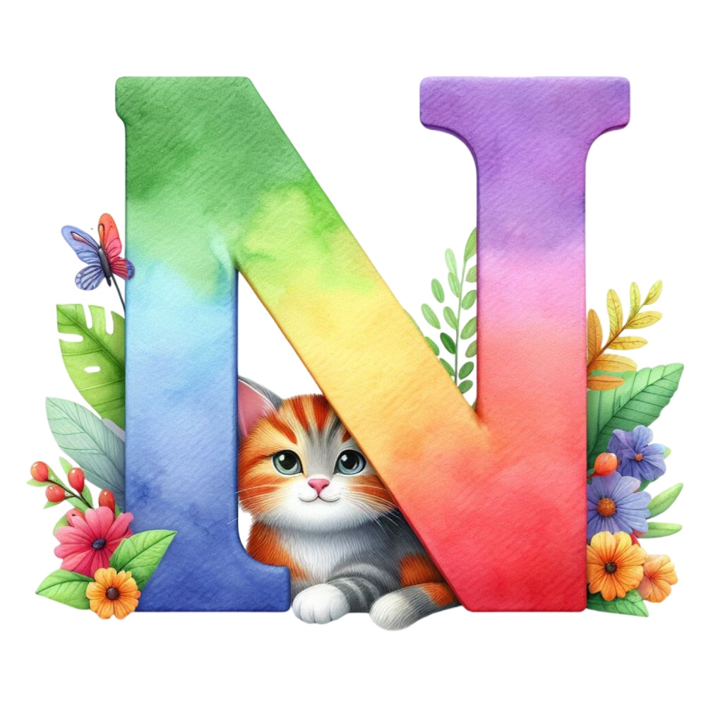 Cute Cats Letter N Fabric Panel QuiltingFabricPanels