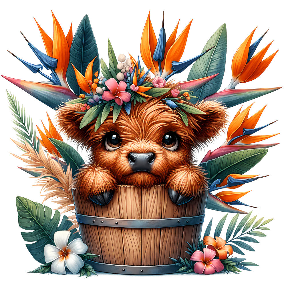 Cute Highland Cows in Buckets Fabric Panel 1