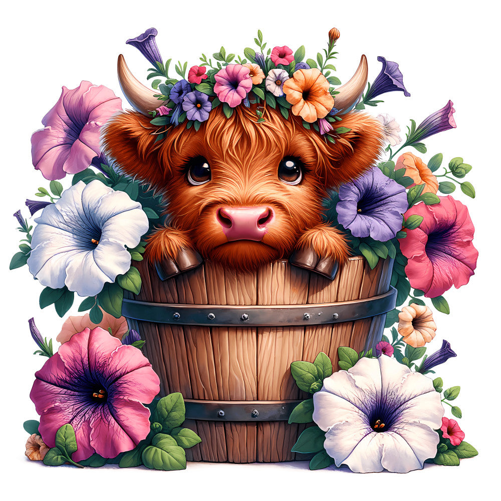 Cute Highland Cows in Buckets Fabric Panel 2
