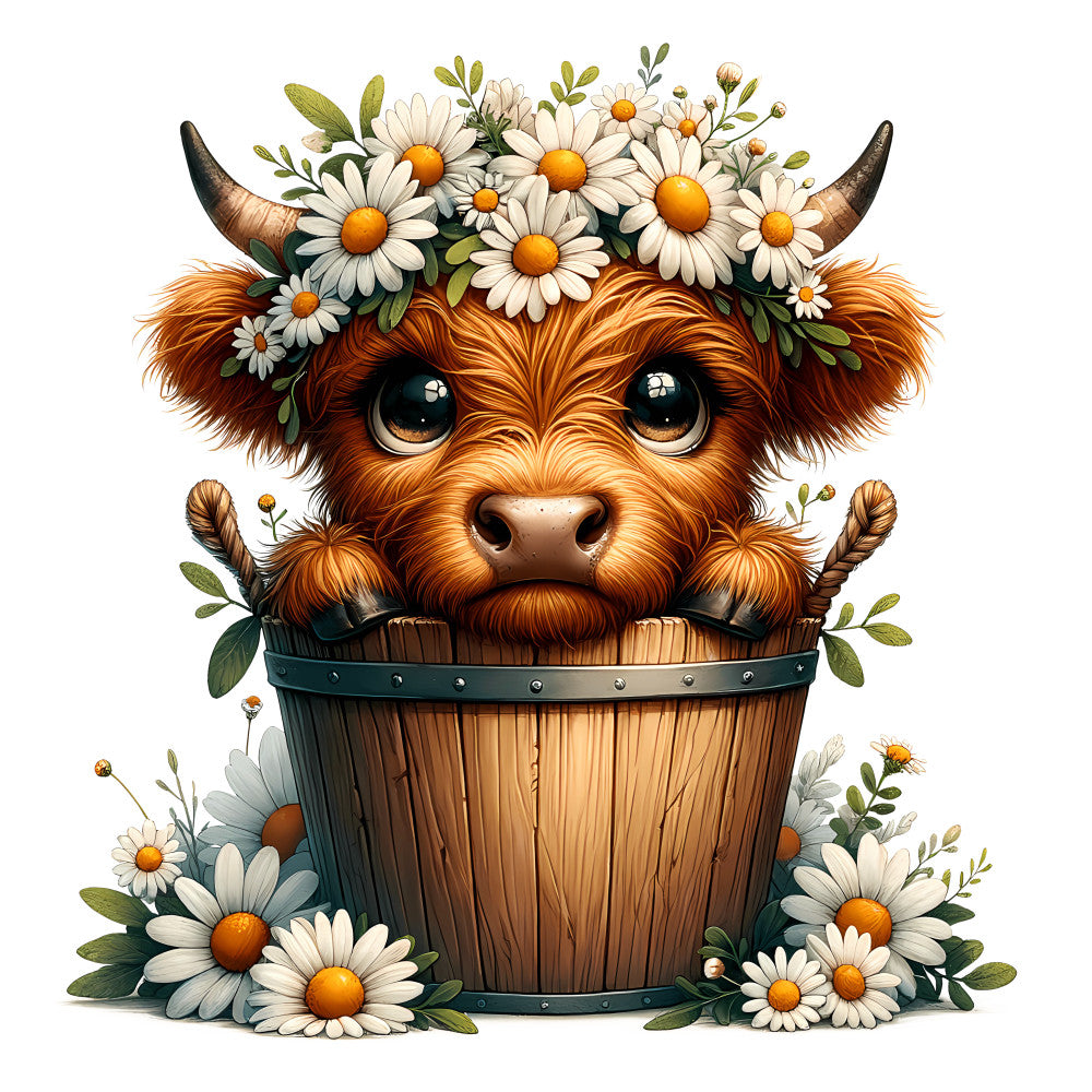 Cute Highland Cows in Buckets Fabric Panel 7