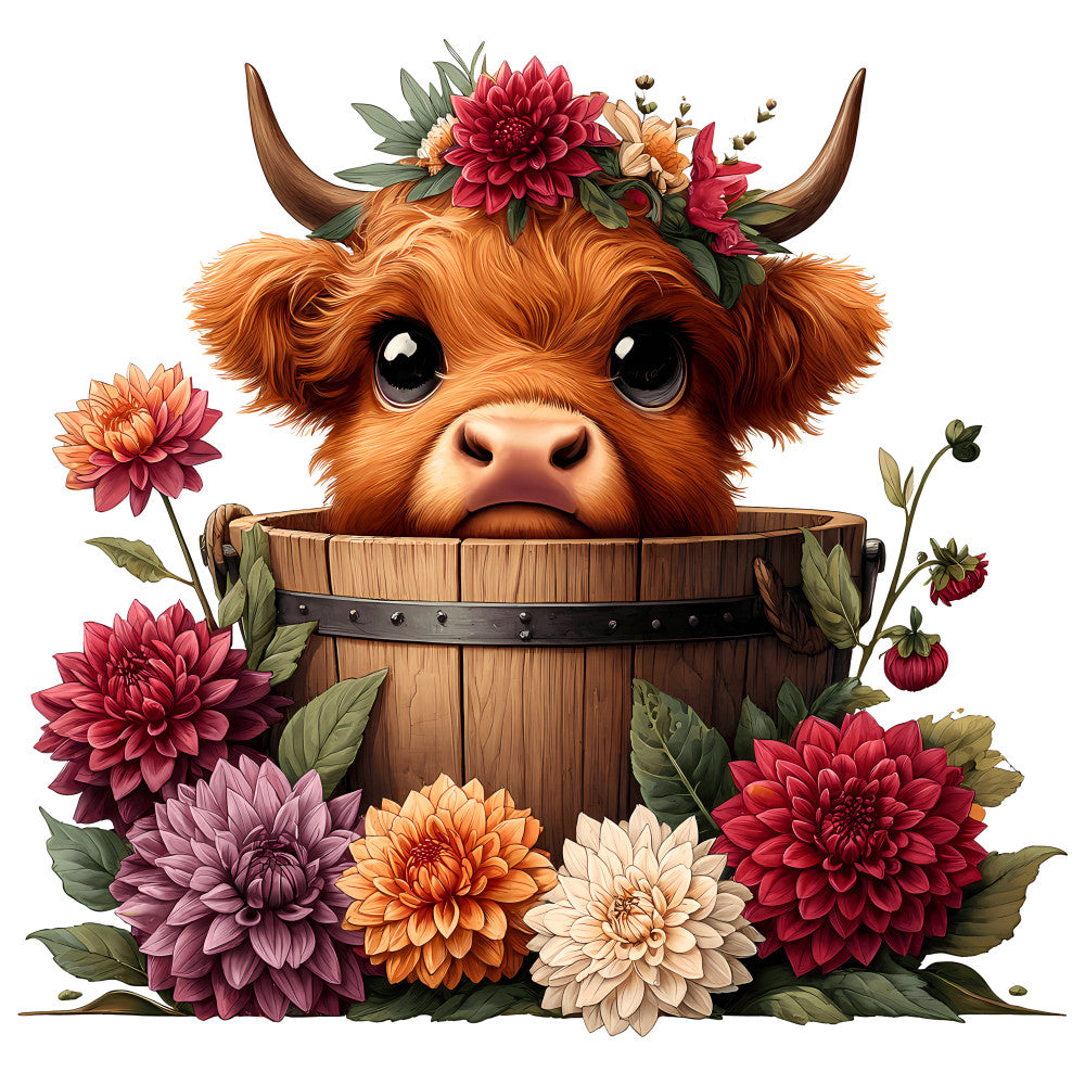 Cute Highland Cows in Buckets Fabric Panel 8