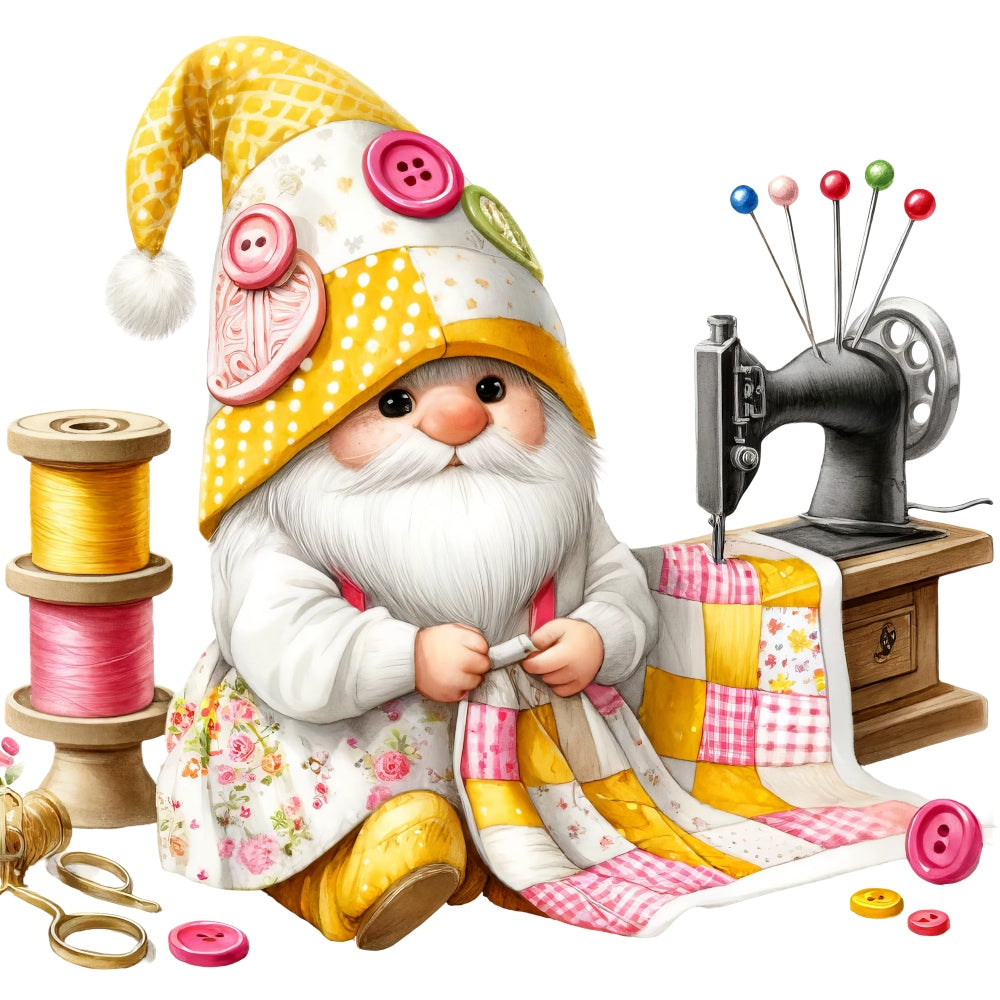 Cute Sewing Gnomes Fabric Panel 1 QuiltingFabricPanels