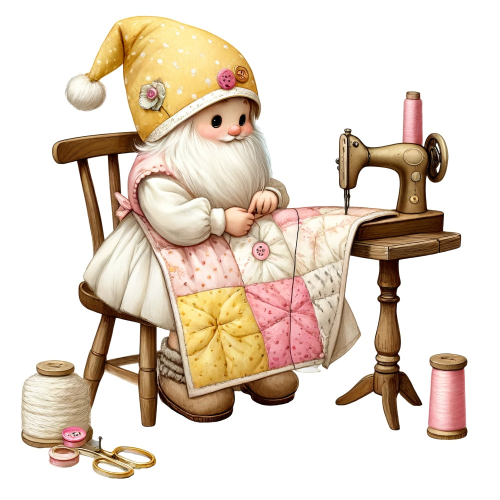 Cute Sewing Gnomes Fabric Panel 12