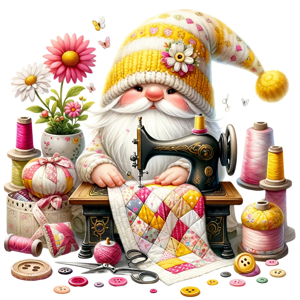 Cute Sewing Gnomes Fabric Panel 17