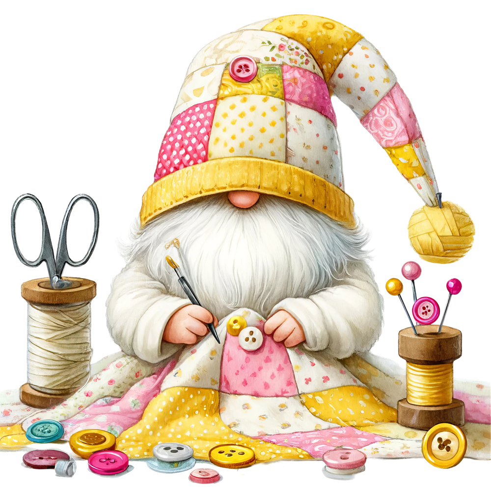 Cute Sewing Gnomes Fabric Panel 19 QuiltingFabricPanels