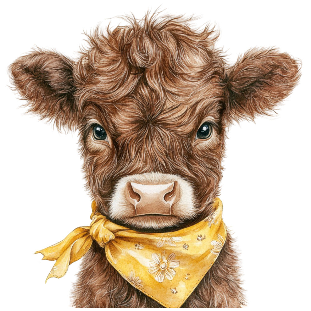 Cute Western Highland Cow Fabric Panel 33 QuiltingFabricPanels
