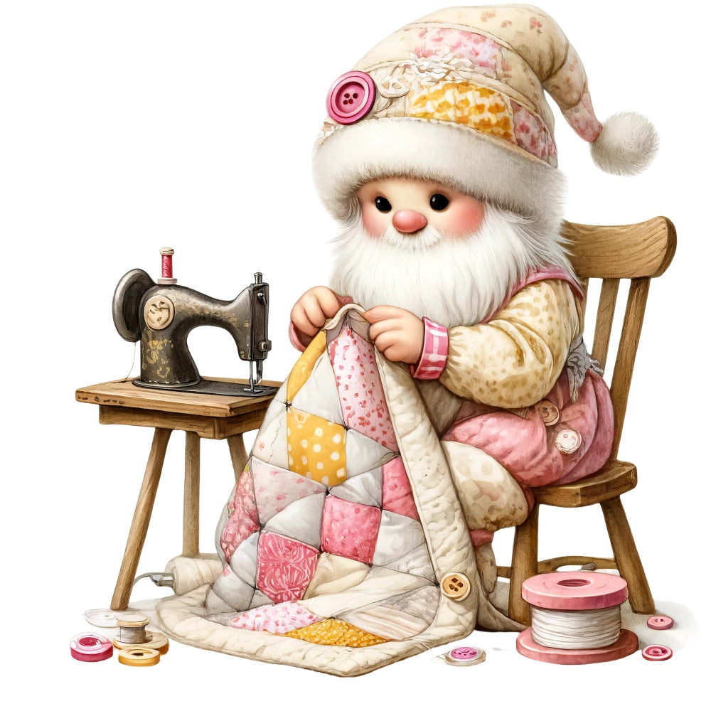 Cute Sewing Gnomes Fabric Panel 8