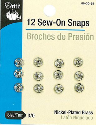 Sew-on Snaps-Nickel,12ct sz3/0