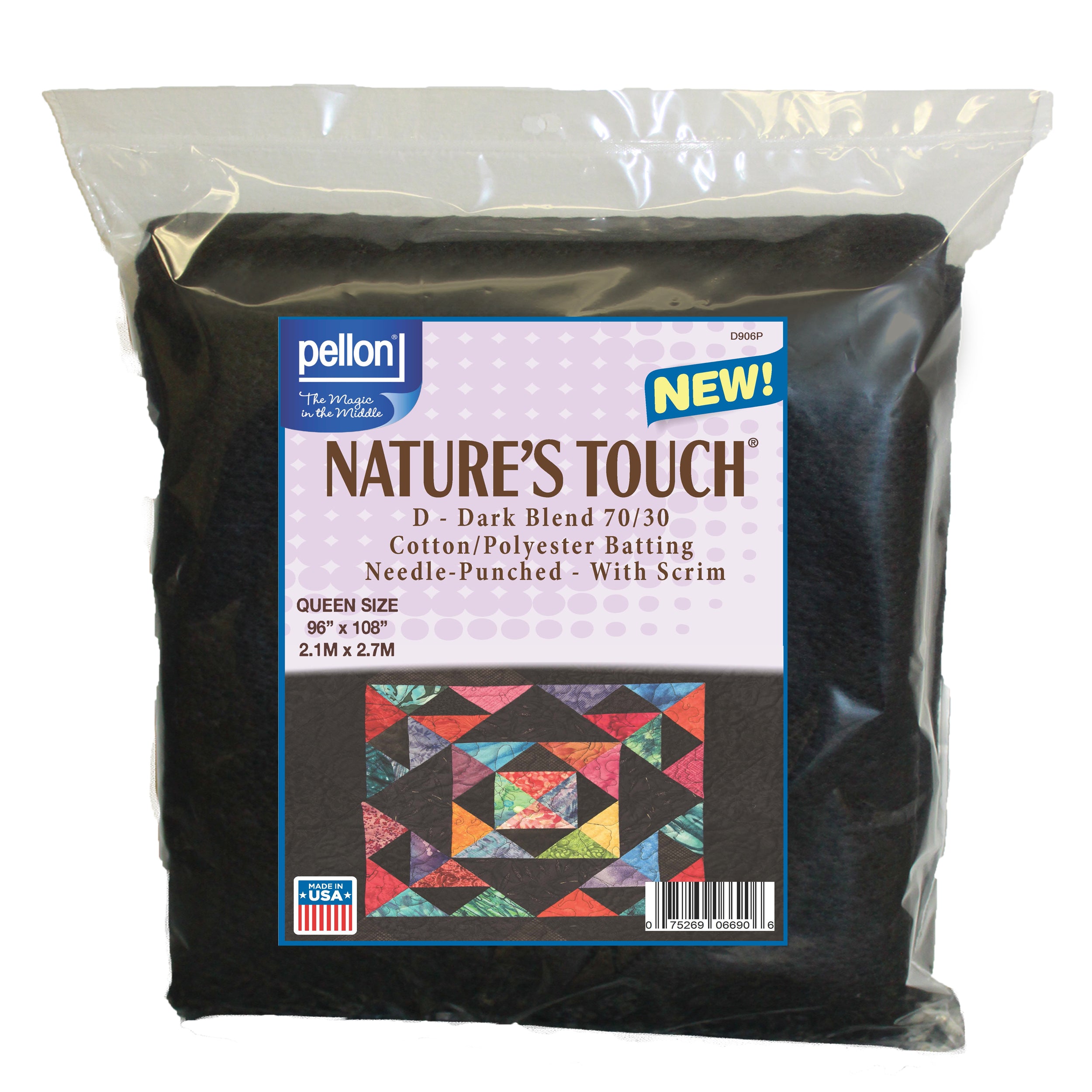 Pellon® Dark Blend Batting With Scrim 90" x 108" Queen Size Package. Color: Black.