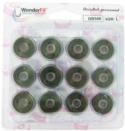 DecoBob prewound bobbins size L moss green, 12 count