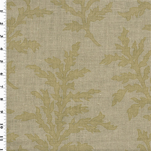 Brown Vintage Linen Yellow Beige Printed Branch Motifs Home Decorating Fabric
